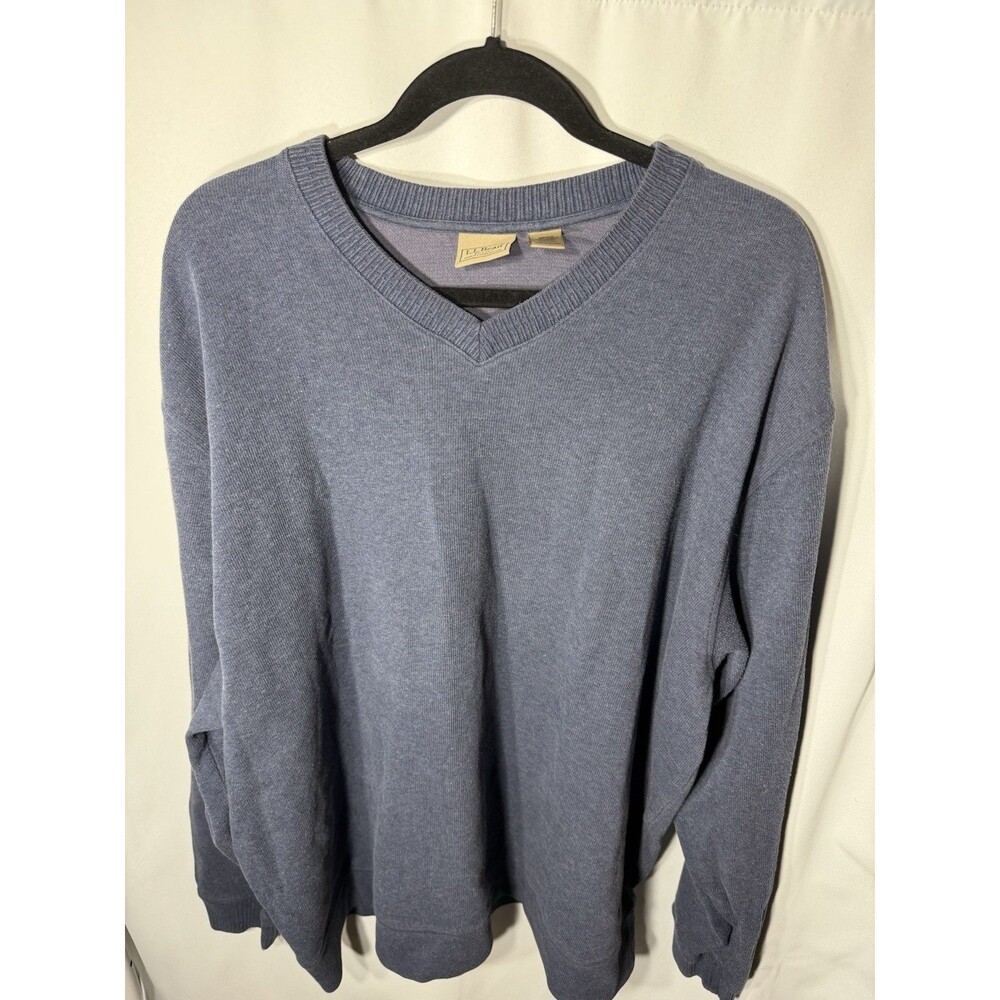 L.L. Bean Mens Navy Blue Cotton Knit V Neck Sweater XXL